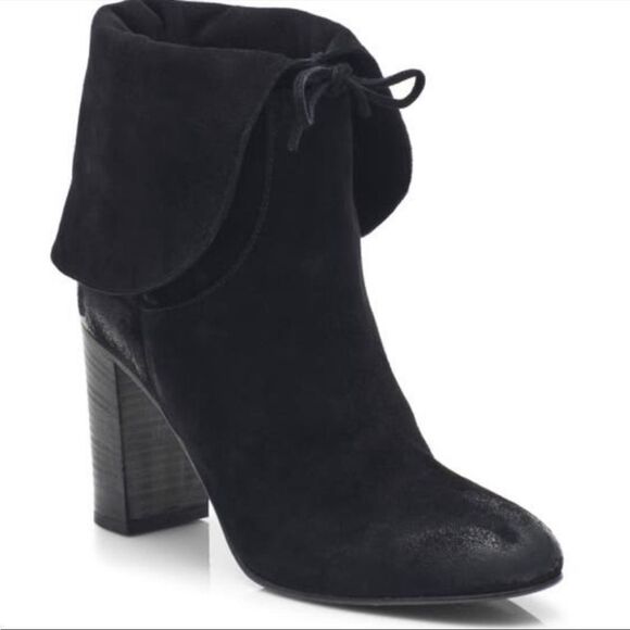 Free People Mila Foldover Ankle Heeled Booties Black Suede EU41 US10 NWOT - Picture 2 of 11
